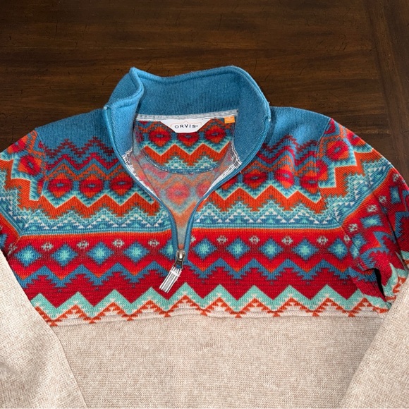 Orvis Fleece Quarter 1/4 Zip Pullover Sweater Aztec Southwest Womens  Small - Picture 3 of 9